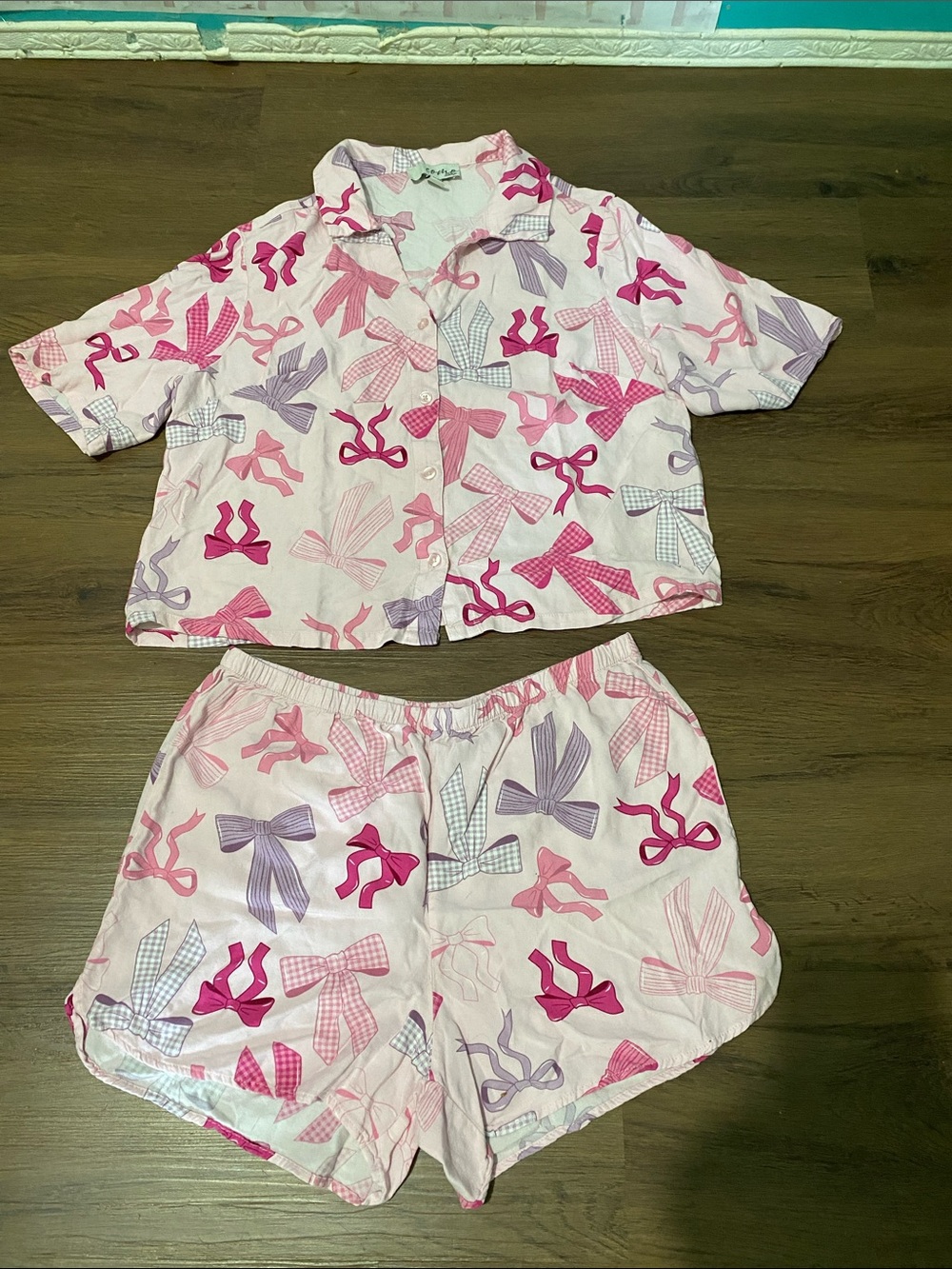 Como Sleep Bow Print 2-Pc Pajama/Lounge Set size S